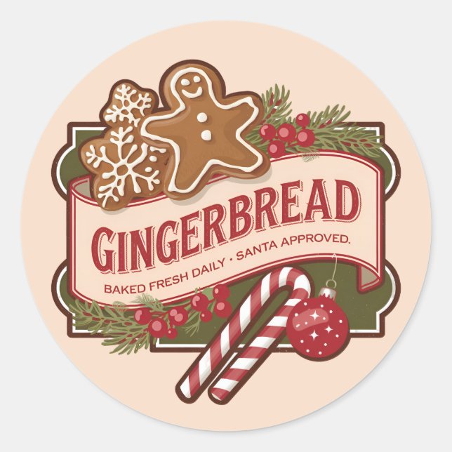 Festive Santa approved Gingerbread Classic Round Sticker (Front)