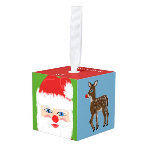 Festive Santa Candy Canes Cube Ornament