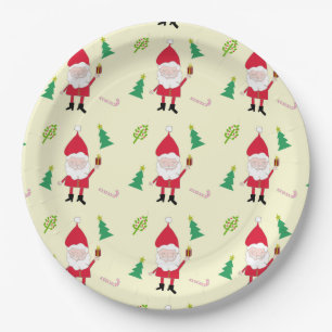 Festive Santa Claus and Christmas cons pattern Paper Plates