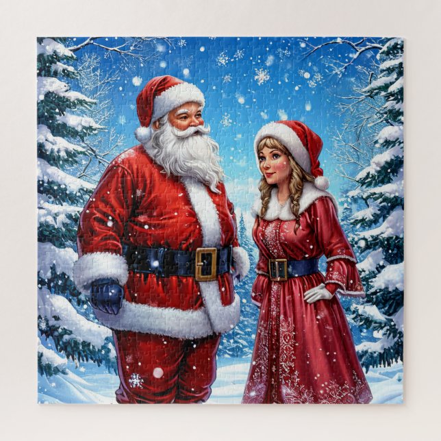 Festive Santa Claus and Mrs. Claus Jigsaw Puzzle (Vertical)