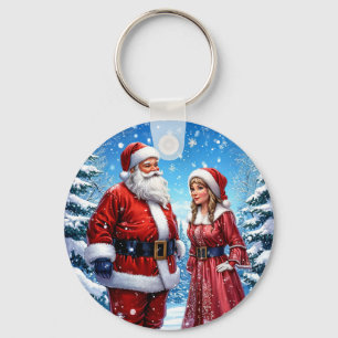 Festive Santa Claus and Mrs. Claus Keychain