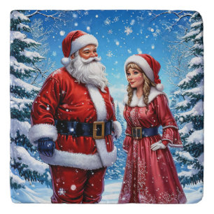 Festive Santa Claus and Mrs. Claus Trivet