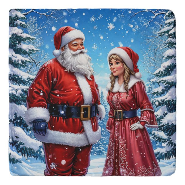 Festive Santa Claus and Mrs. Claus Trivet (Front)