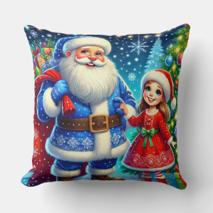 Festive Santa Claus and Snow Maiden Throw Pillow