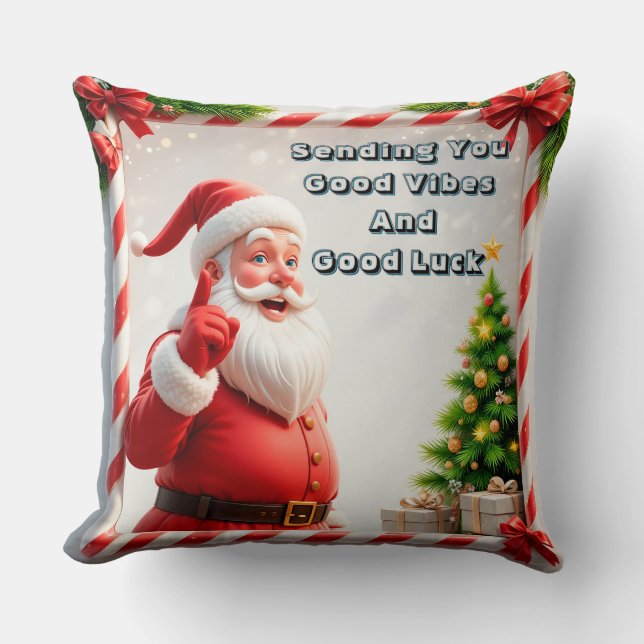 Festive Santa Claus and Snowman Throw Pillow (Front)