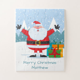 Festive Santa Claus Cartoon Winter Personalized Jigsaw Puzzle