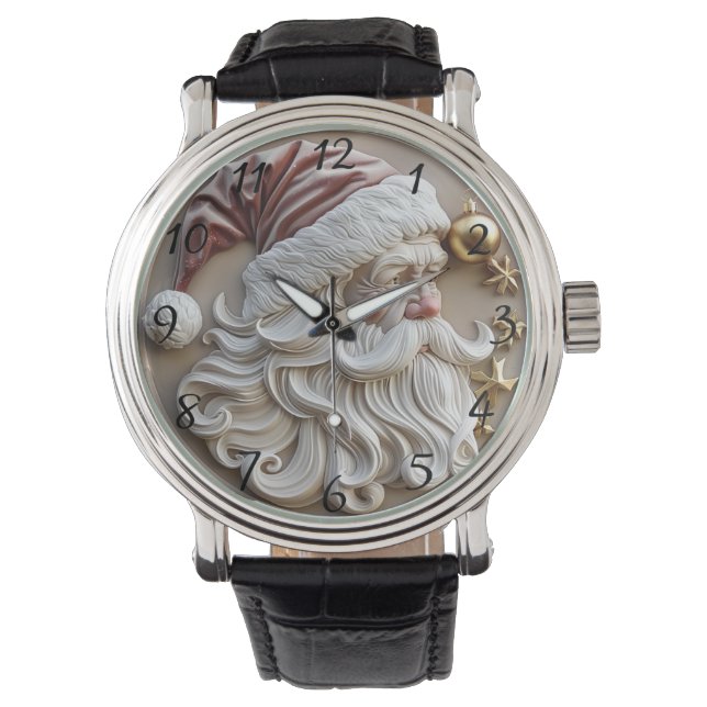 Festive Santa Claus carving adorned with ornaments Watch (Front)