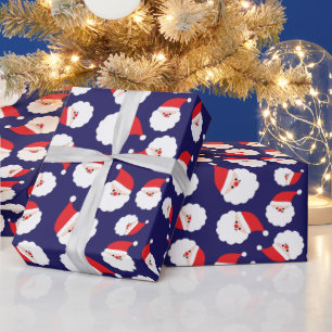 Festive Santa Claus Christmas Gift Blue Seamless Wrapping Paper