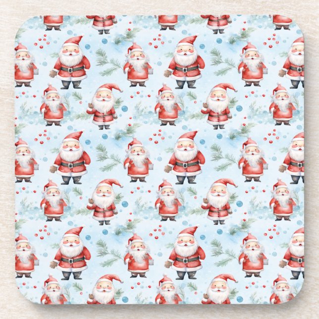 Festive Santa Claus Christmas Pattern Beverage Coaster (Front)