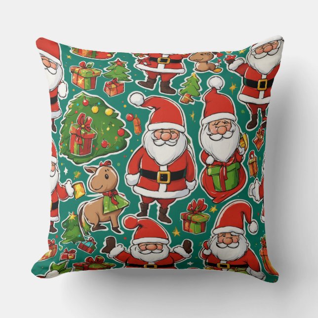 "Festive Santa Claus Christmas Pillow" Throw Pillow (Front)