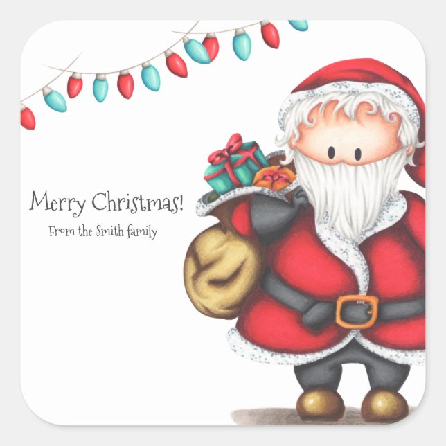 Festive Santa claus Christmas Square Sticker (Front)