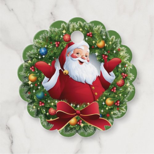 Festive Santa Claus Christmas Wreath Favor Tags