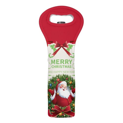 Festive Santa Claus Christmas Wreath Red Wine Bag