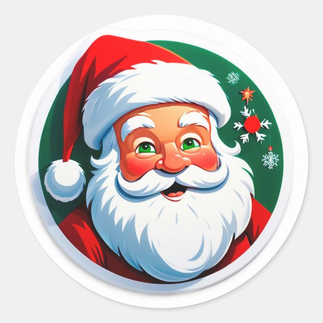 Festive Santa Claus Face Classic Round Sticker (Front)