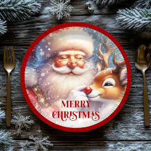 Festive Santa Claus Funny Christmas Kids Paper Paper Plates