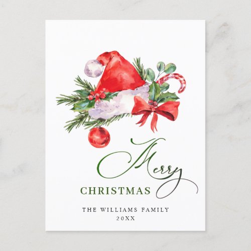 Festive Santa Claus Hat Christmas Greeting Holiday Postcard