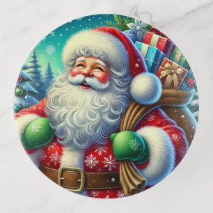 Festive Santa Claus Holding a Gift Sack Trinket Tray
