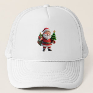 Festive Santa Claus Holding Christmas Tree Trucker Hat