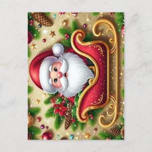 Festive Santa Claus in Sleigh  Holiday Postcard