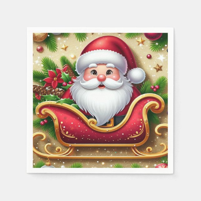 Festive Santa Claus in Sleigh Napkins (Front)