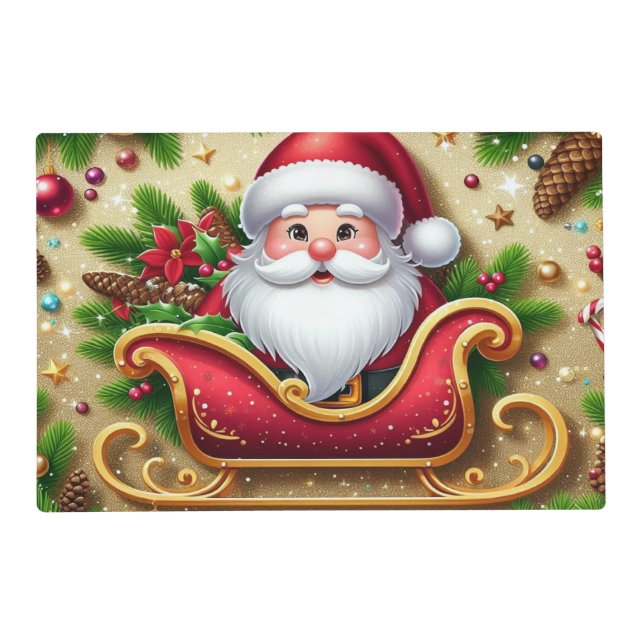 Festive Santa Claus in Sleigh  Placemat (Front)