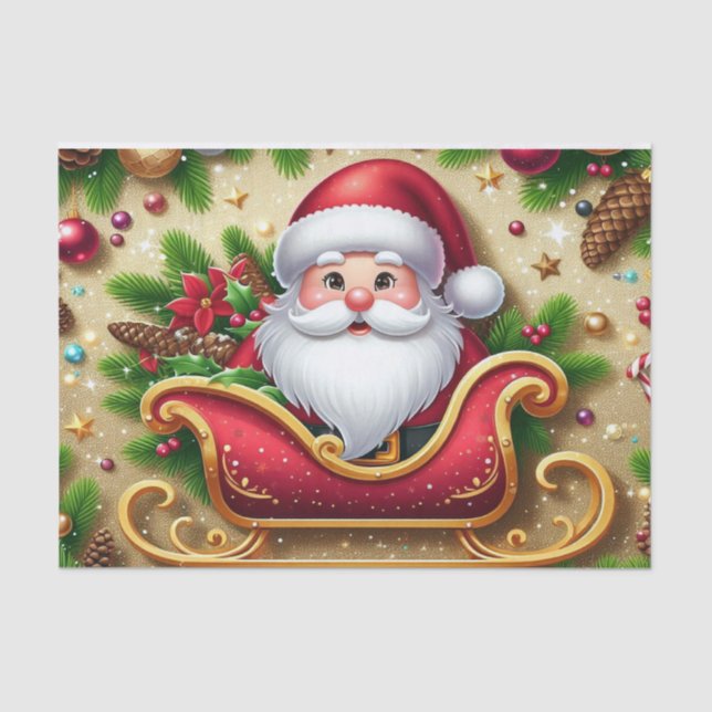 Festive Santa Claus in Sleigh Tissue Paper (Front)