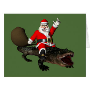 Festive Santa Claus Riding An Alligator Cards