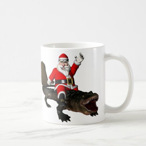 Festive Santa Claus Riding An Alligator Coffee Mug