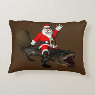 Festive Santa Claus Riding An Alligator Decorative Pillow