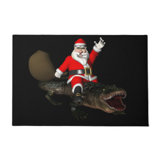 Festive Santa Claus Riding An Alligator Doormat