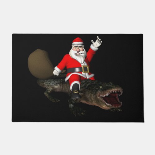 Festive Santa Claus Riding An Alligator Doormat