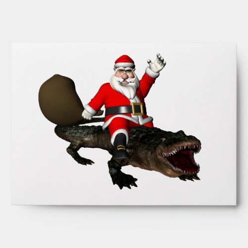 Festive Santa Claus Riding An Alligator Envelope