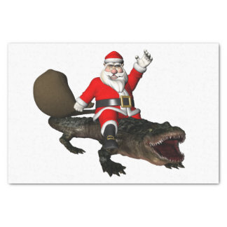 Festive Santa Claus Riding An Alligator Tissue Paper
