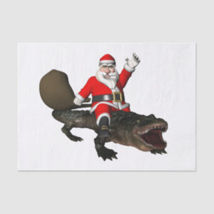 Festive Santa Claus Riding An Alligator Tissue Paper