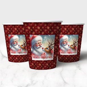 Festive Santa Claus Rudolph Cartoon Party Cups