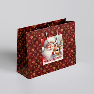 Festive Santa Claus Rudolph Cute Holiday Gift Bag