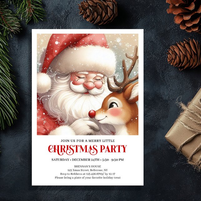 Festive Santa Claus Rudolph Holiday Cheer Party  Invitation (Festive Santa Claus Rudolph Holiday Cheer Party Invitation

)