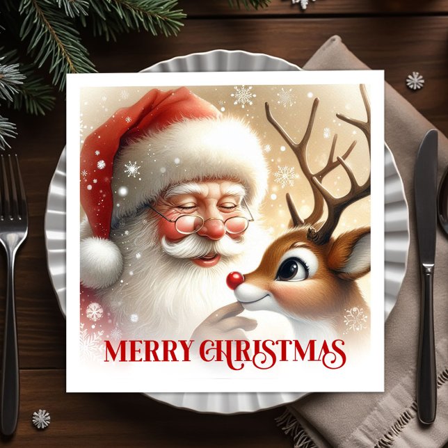 Festive Santa Claus Rudolph Holiday Dinner Party  Napkins (Festive Santa Claus Rudolph Holiday Dinner Party Napkins

)