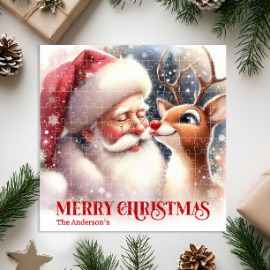 Festive Santa Claus Rudolph Personalized Kids Gift Jigsaw Puzzle