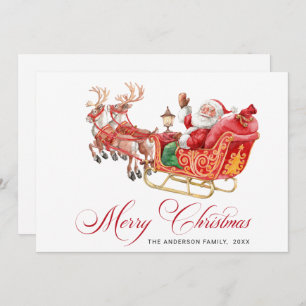 Festive Santa Claus Sleigh Christmas Greeting Holiday Card