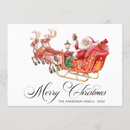 Festive Santa Claus Sleigh Christmas Greeting Holiday Card