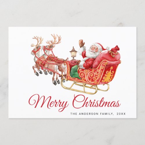 Festive Santa Claus Sleigh Christmas Greeting Holiday Card