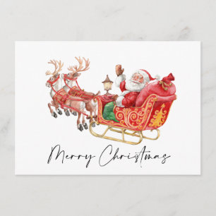 Festive Santa Claus Sleigh Christmas Greeting Holiday Card