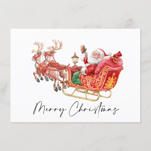 Festive Santa Claus Sleigh Christmas Greeting Holiday Card