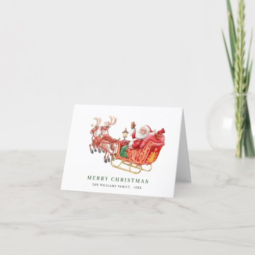 Festive Santa Claus Sleigh Christmas Greeting Holiday Card