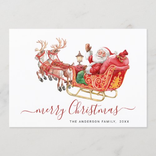 Festive Santa Claus Sleigh Christmas Greeting Holiday Card