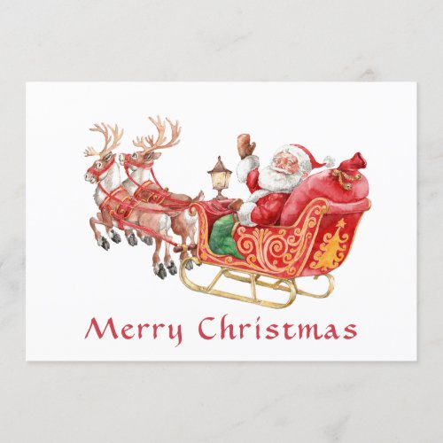 Festive Santa Claus Sleigh Christmas Greeting Holiday Card