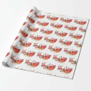Festive Santa Claus Sleigh Holiday Christmas Wrapping Paper