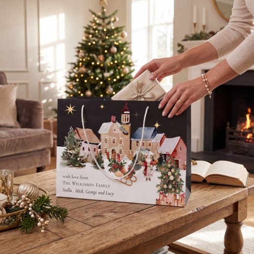 Festive Santa Claus Watercolor Family Holiday Gift Large Gift Bag
