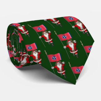 Festive Santa Claus With Flag Of Tennessee Neck Tie